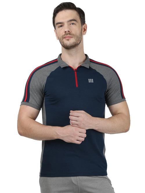 navy blue color block sports t-shirt - 17735233 - Standard Image - 1
