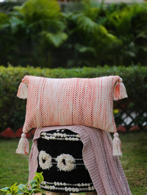 ivory and rust pillow style cushion cover with tassels - 17735340 - Standard Image - 1