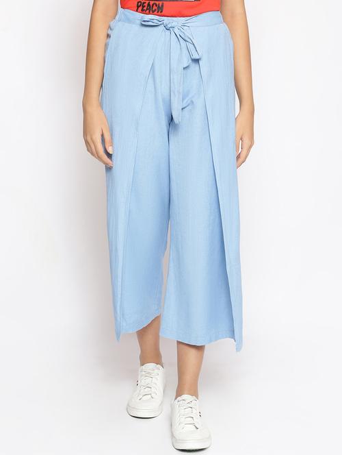 blue cotton flat front trousers - 17735894 - Standard Image - 1