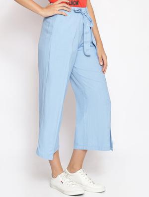 blue cotton flat front trousers - 17735894 - Standard Image - 2