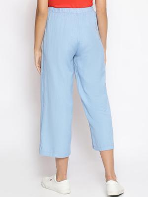 blue cotton flat front trousers - 17735894 - Standard Image - 3