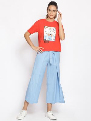 blue cotton flat front trousers - 17735894 - Standard Image - 4