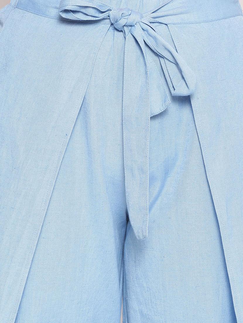 blue cotton flat front trousers - 17735894 - Zoom Image - 5