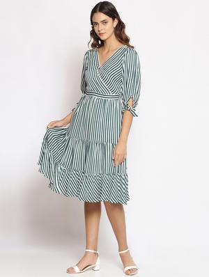 green polyester aline dress - 17735927 - Standard Image - 4