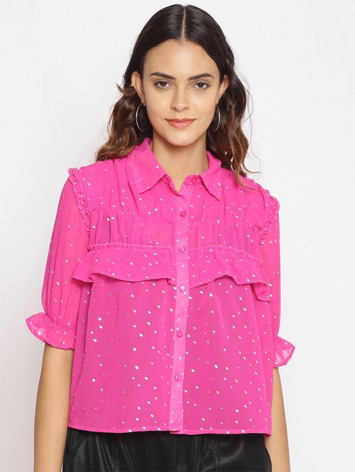 pink foil print regular shirt - 17735943 - Standard Image - 1