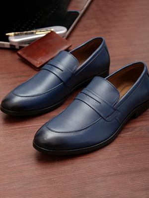 blue leather handicraft loafers - 17736054 - Standard Image - 3