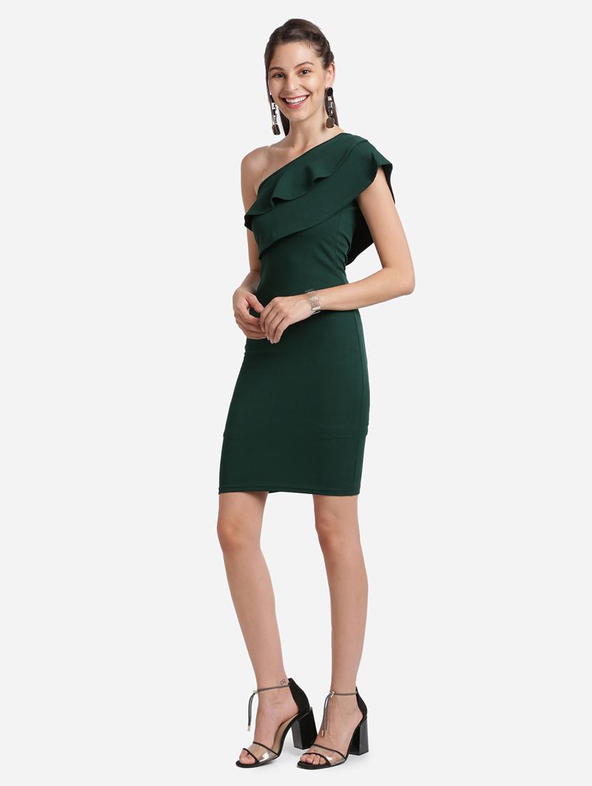 single shoulder solid bodycon dress - 17736655 - Zoom Image - 2