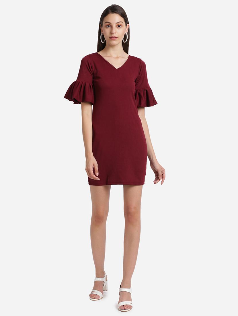 bell sleeved solid bodycon dress - 17736661 - Zoom Image - 1