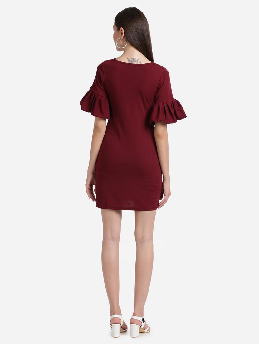 bell sleeved solid bodycon dress - 17736661 - Zoom Image - 3