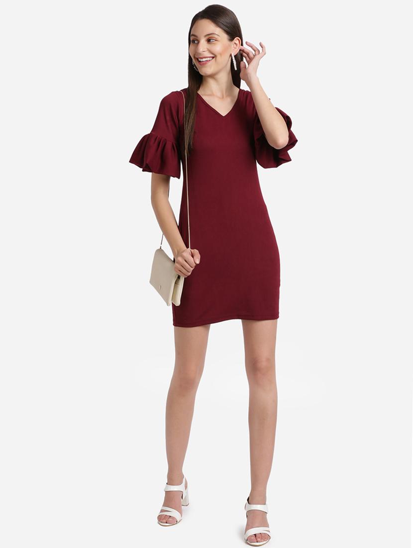 bell sleeved solid bodycon dress - 17736661 - Zoom Image - 4