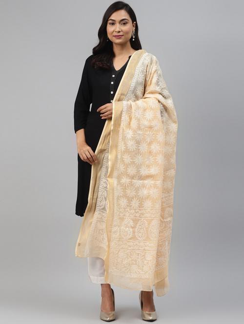 ada hand-embroidered beige chikankari dupatta - 17736683 - Standard Image - 1