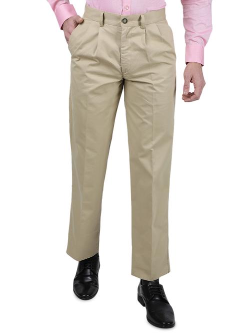 beige solid pleated formal trouser - 17736711 - Very Small Image - 1