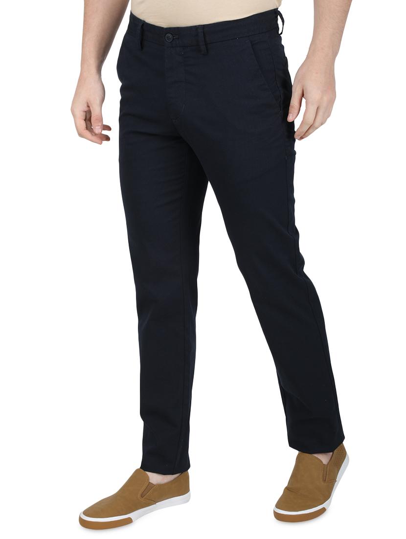 black solid flat front casual trouser - 17736716 - Zoom Image - 2