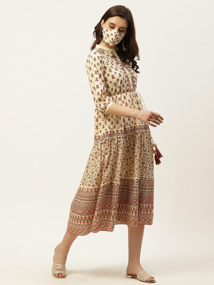 printed tiered ethnic dress with mask - 17739089 - Zoom Image - 2