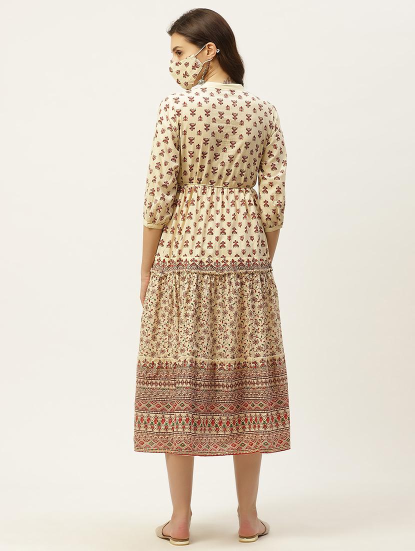 printed tiered ethnic dress with mask - 17739089 - Zoom Image - 3