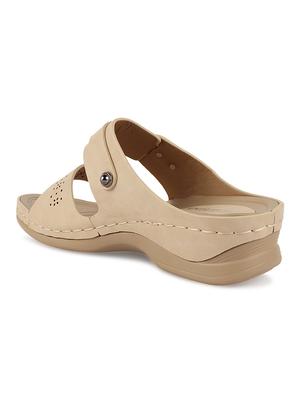 calzado womens's casualwear slip-on beige color platform heels slippers - 17739155 - Standard Image - 3