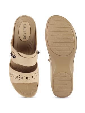 calzado womens's casualwear slip-on beige color platform heels slippers - 17739155 - Standard Image - 4