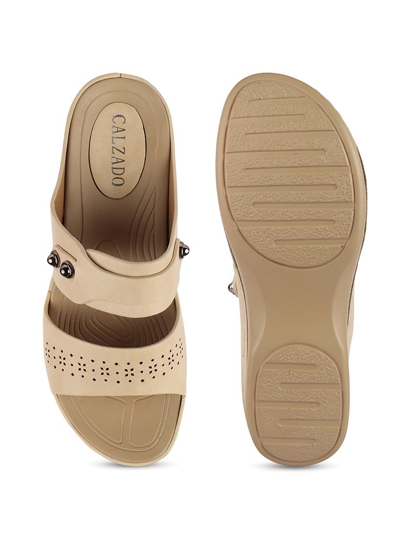 calzado womens's casualwear slip-on beige color platform heels slippers - 17739155 - Zoom Image - 4