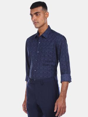 navy blue printed formal shirt - 17739317 - Standard Image - 2