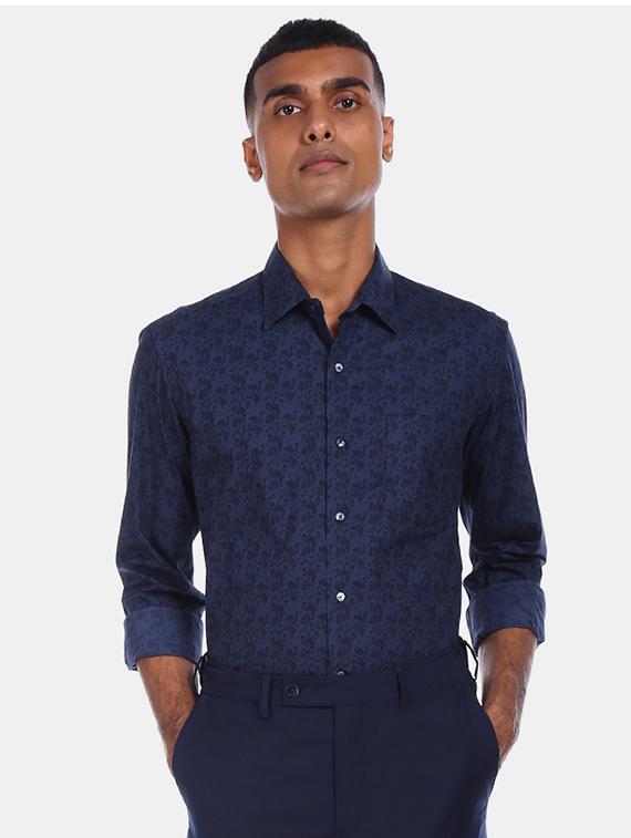 navy blue printed formal shirt - 17739317 - Zoom Image - 1