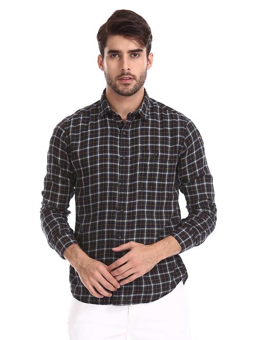 navy blue checkered casual shirt - 17739488 - Standard Image - 1