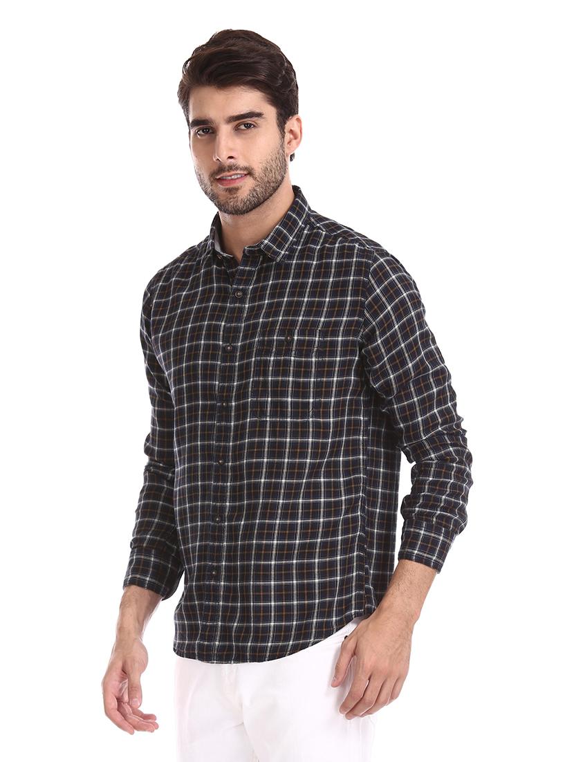 navy blue checkered casual shirt - 17739488 - Zoom Image - 2