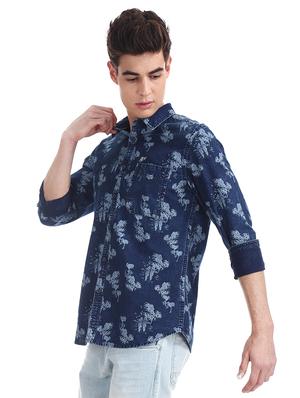 blue printed casual shirt - 17739520 - Standard Image - 2
