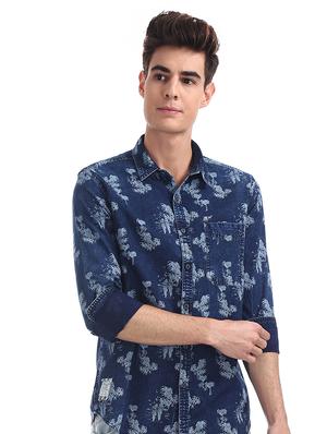 blue printed casual shirt - 17739520 - Standard Image - 3