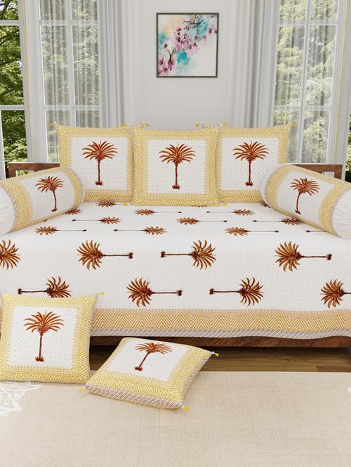 trency sanganeri print 150 gsm cotton diwan set with - 1 single bed sheet with 5 cushions covers and 2 bolster covers - 17739753 - Standard Image - 1