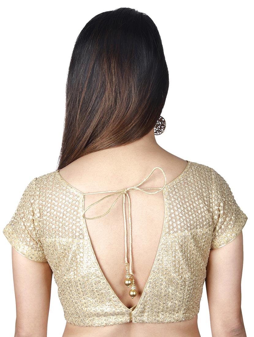 gold self design blouse - 17739793 - Zoom Image - 3