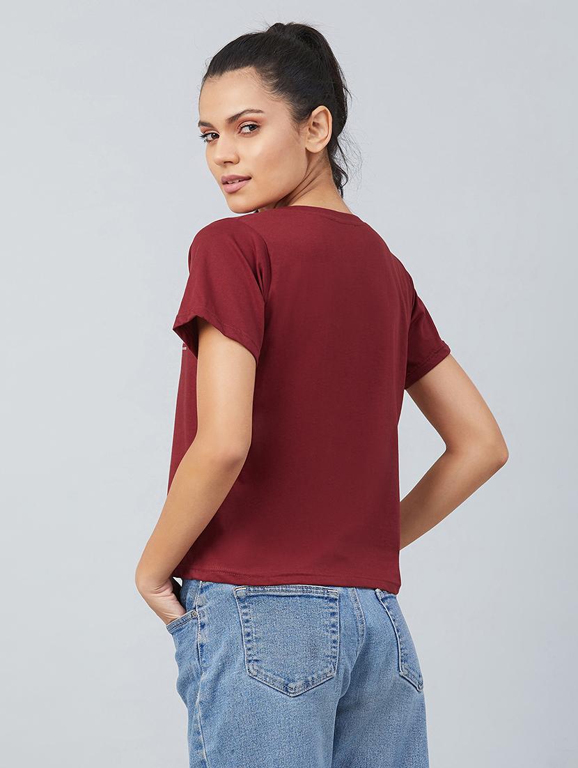maroon cotton regular tee - 17739977 - Zoom Image - 4