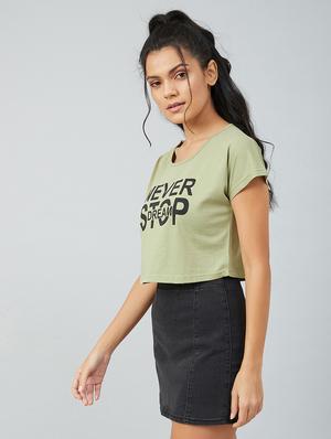 olive cotton crop tee - 17739994 - Standard Image - 2