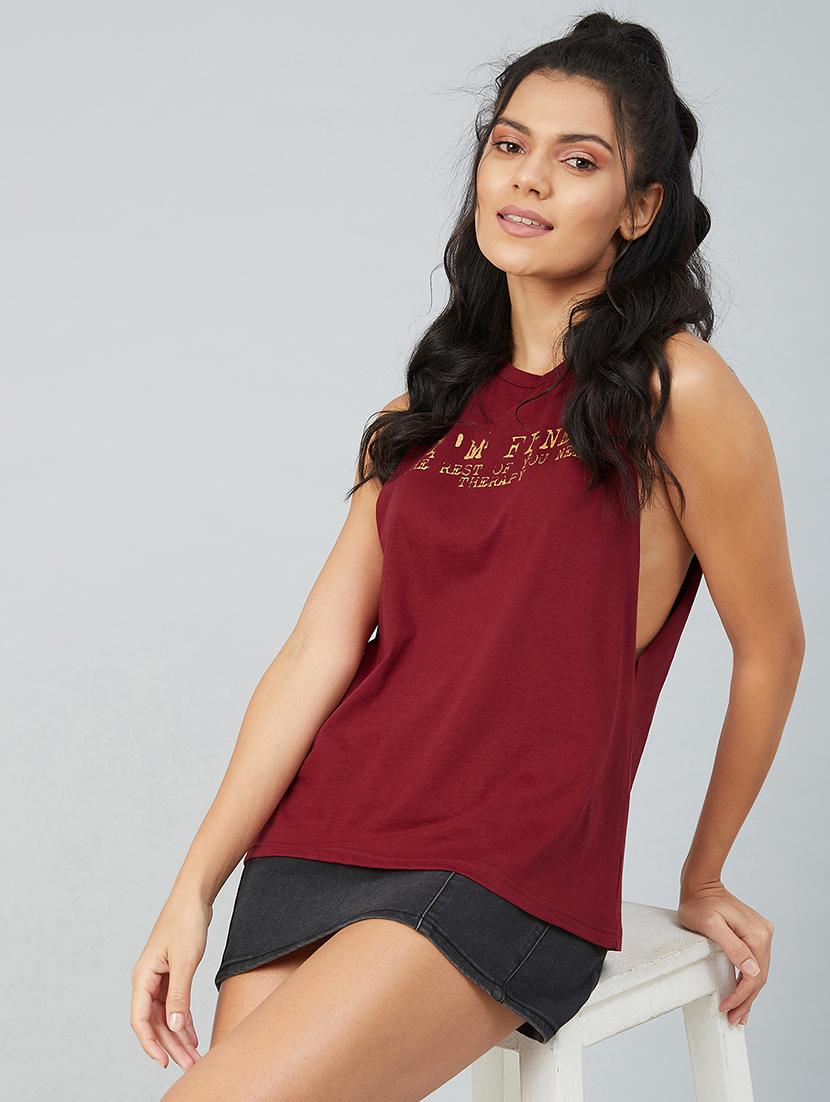 maroon cotton tank tee - 17739996 - Zoom Image - 4
