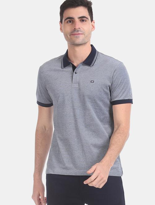 blue self design polo t-shirt - 17740705 - Standard Image - 1