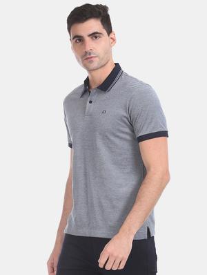 blue self design polo t-shirt - 17740705 - Standard Image - 2