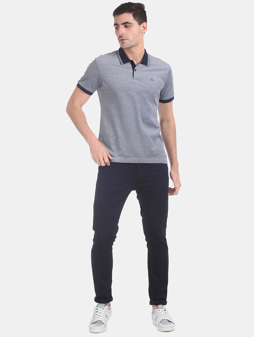 blue self design polo t-shirt - 17740705 - Zoom Image - 4