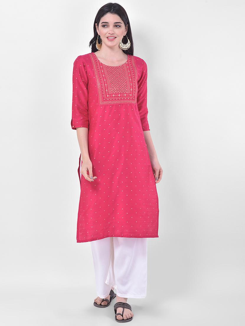solid embroidered straight kurta - 17740940 - Zoom Image - 1