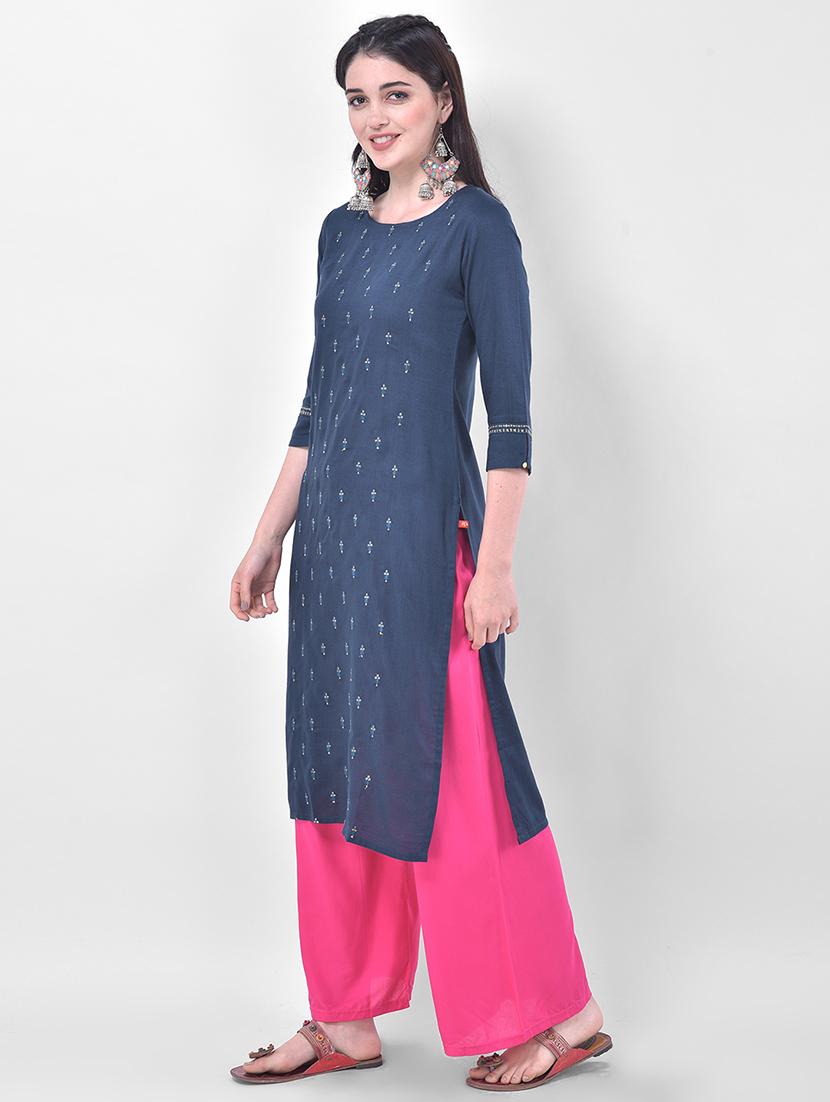 solid embroidered straight kurta - 17740970 - Zoom Image - 2