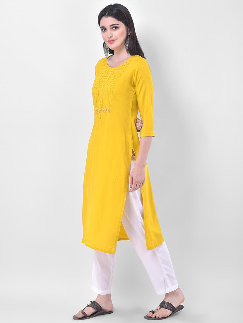 solid embroidered straight kurta - 17740971 - Zoom Image - 2