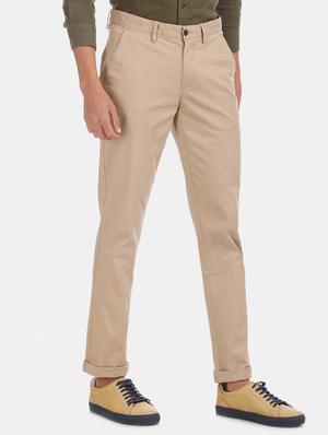 beige solid flat front casual trouser - 17741558 - Standard Image - 2