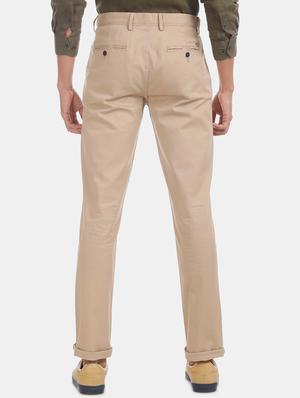 beige solid flat front casual trouser - 17741558 - Standard Image - 3