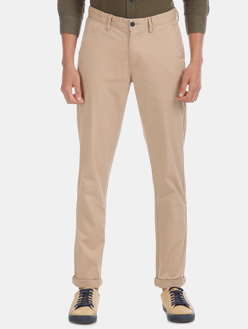 beige solid flat front casual trouser - 17741558 - Zoom Image - 1