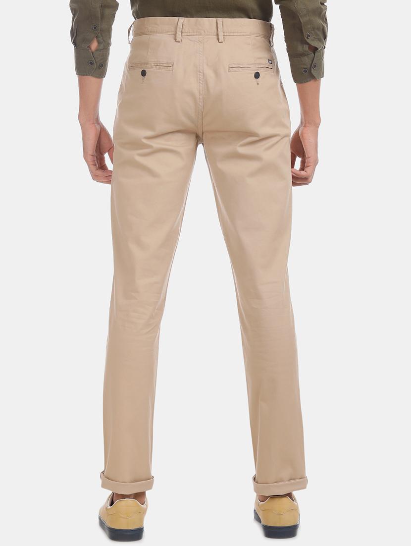 beige solid flat front casual trouser - 17741558 - Zoom Image - 3