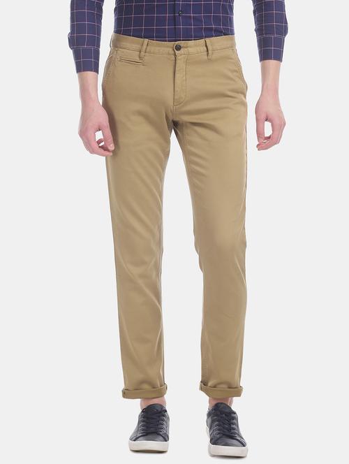 brown solid flat front casual trouser - 17741785 - Standard Image - 1