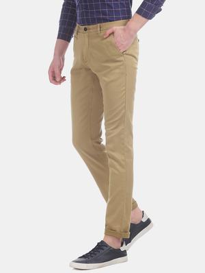brown solid flat front casual trouser - 17741785 - Standard Image - 2