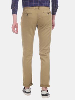 brown solid flat front casual trouser - 17741785 - Standard Image - 3