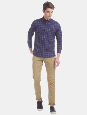 brown solid flat front casual trouser - 17741785 - Standard Image - 4