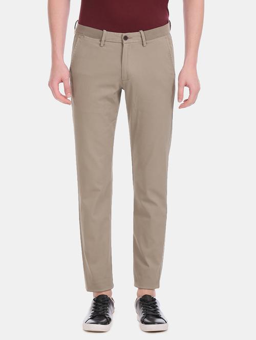 brown solid flat front casual trouser - 17741795 - Standard Image - 1