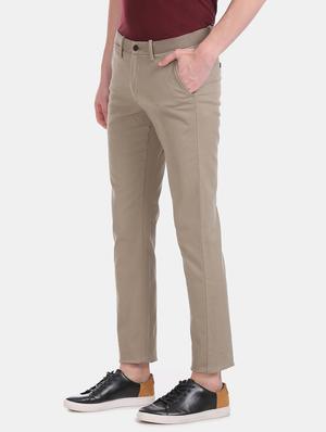 brown solid flat front casual trouser - 17741795 - Standard Image - 2