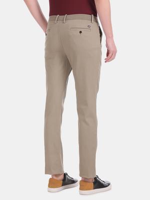 brown solid flat front casual trouser - 17741795 - Standard Image - 3